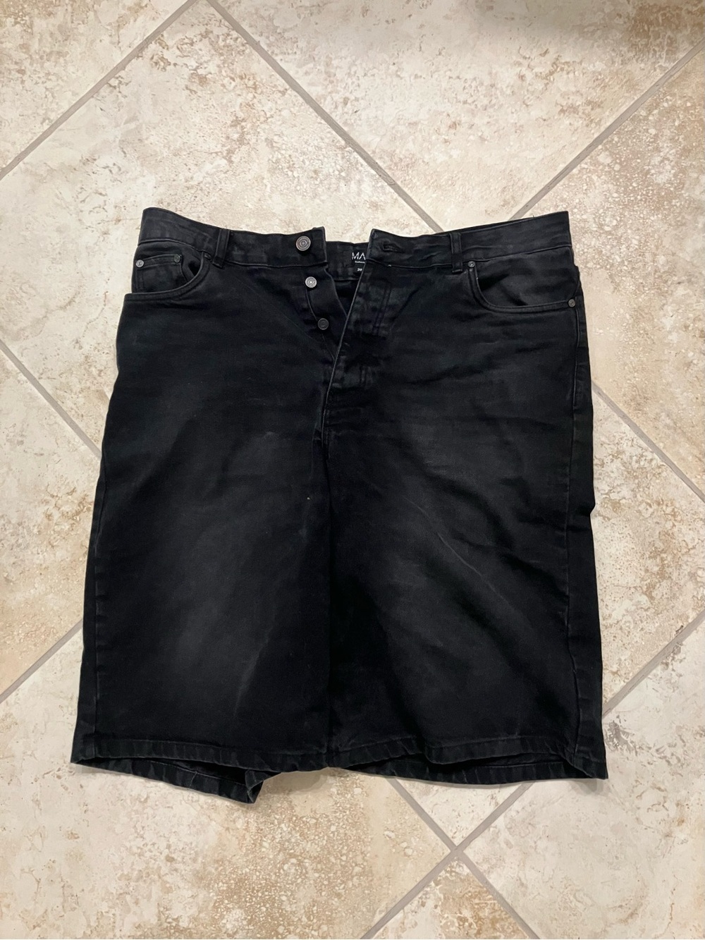 Men’s Black Denim Jean Shorts with Button Fly